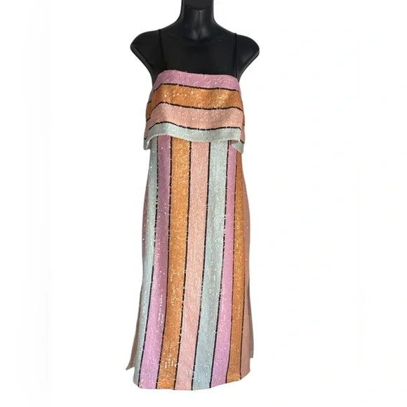 Gianni Bini Halson Multicolor striped Sequin Midi Dres Sz 0 NWT - Picture 6 of 11